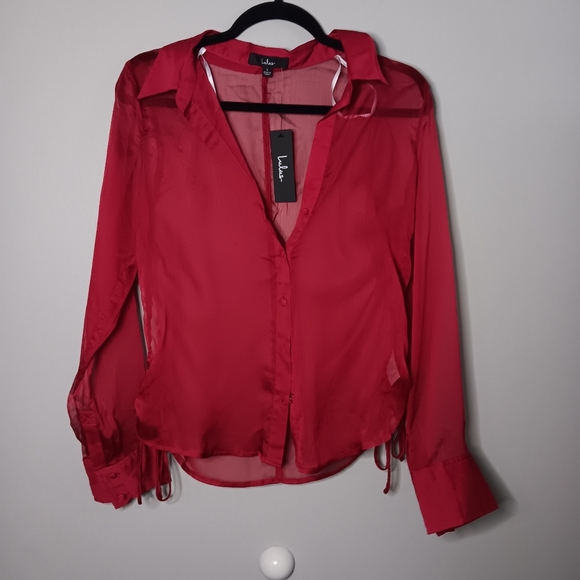 Red Sheer Print Sleeveless Pleat Blouse - L main image 1